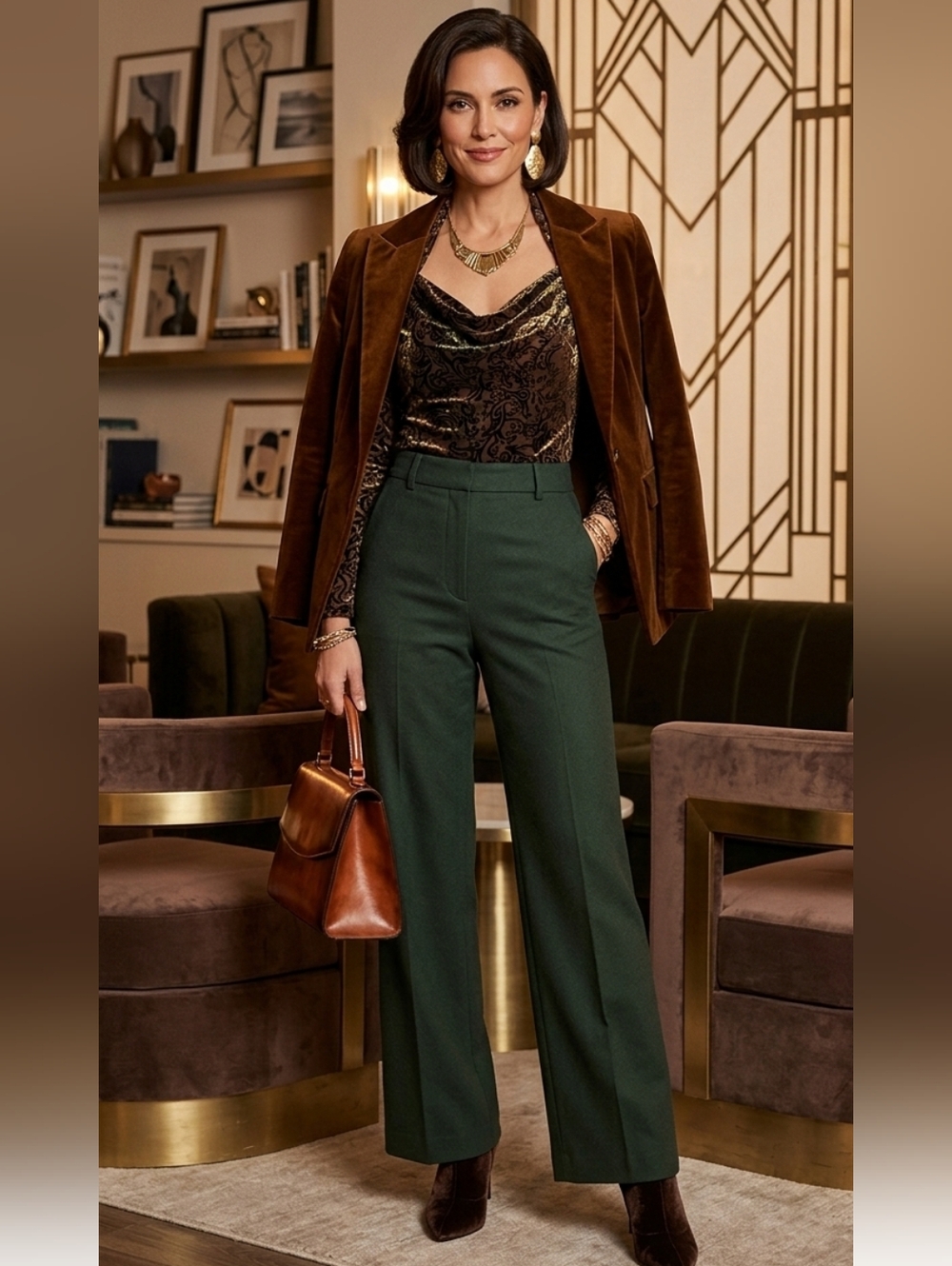 Vintage Sno Skins Velvet Burnout Top/ Blouse. Size Med. Brown/green Ombre Scroll